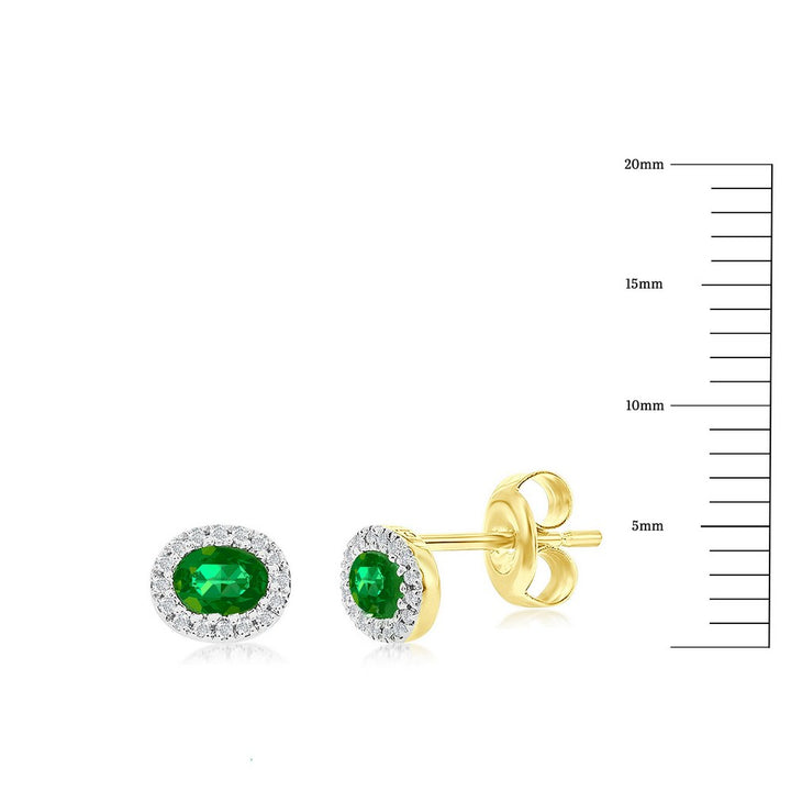 14k Yellow Gold Oval Green Emerald & Diamond Studs