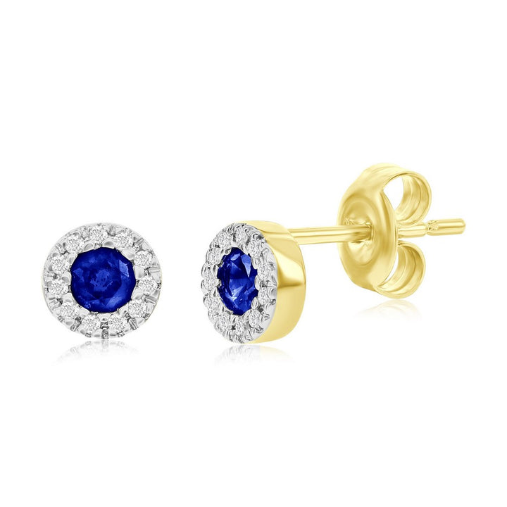 14K Yellow gold Blue Sapphire & Diamond Studs