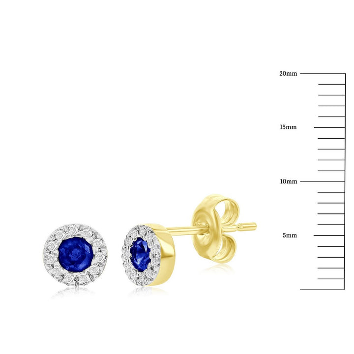 14K Yellow gold Blue Sapphire & Diamond Studs