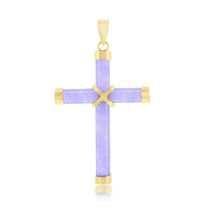 14K Yellow Gold, Lavender Jade Cross Pendant