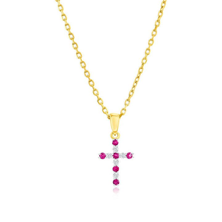 14k Yellow Gold Ruby and Diamond Cross