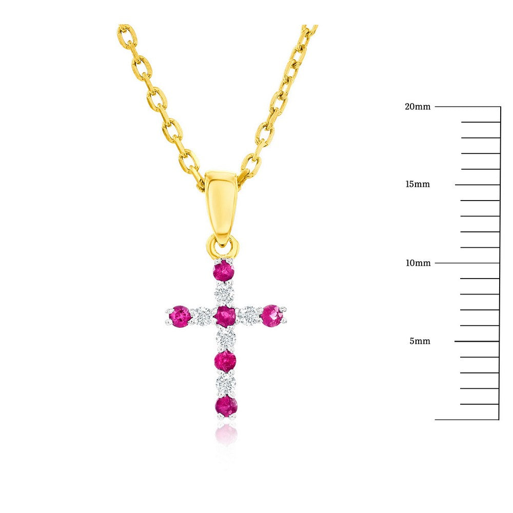 14k Yellow Gold Ruby and Diamond Cross