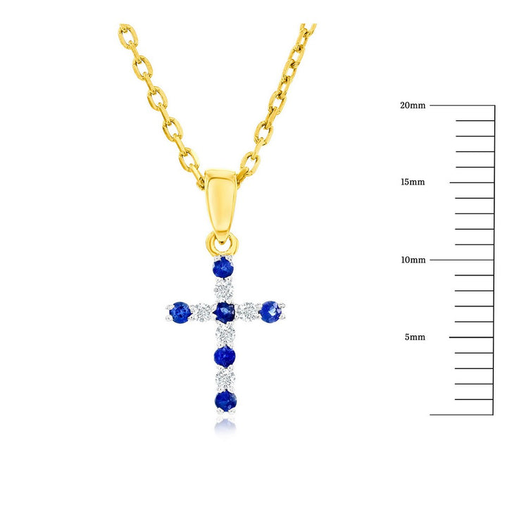 14k Yellow Gold Sapphire & Diamond Cross Necklace