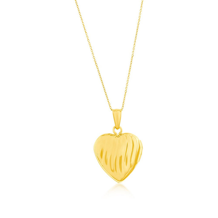 14K Yellow Gold Wavy Heart Locket