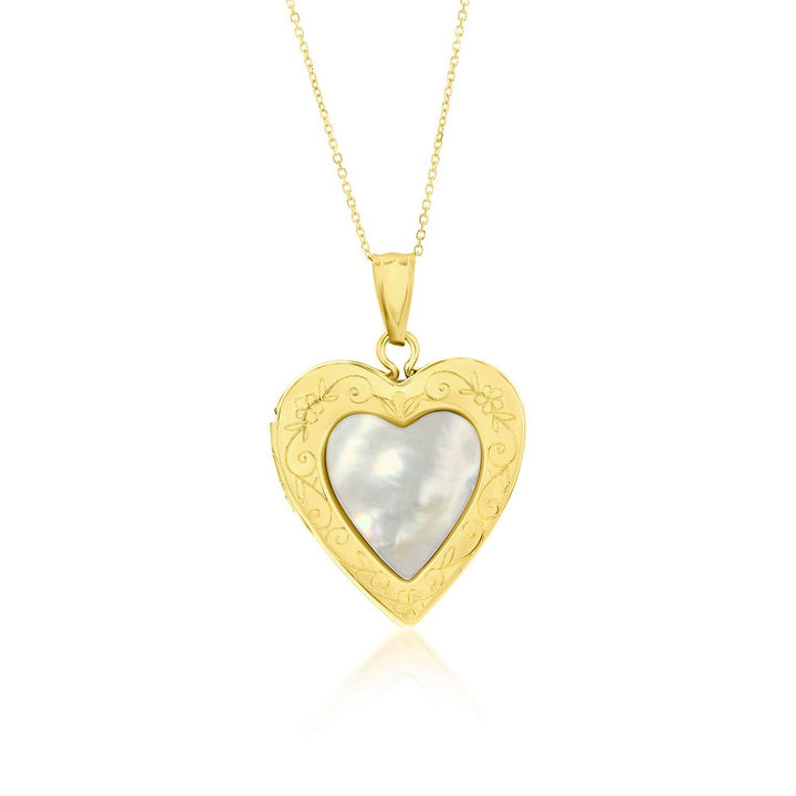 14k Yellow Gold Mother of Pearl Heart Locket