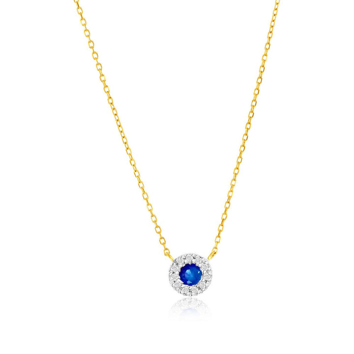 14k Yellow gold Round Blue Sapphire Necklace