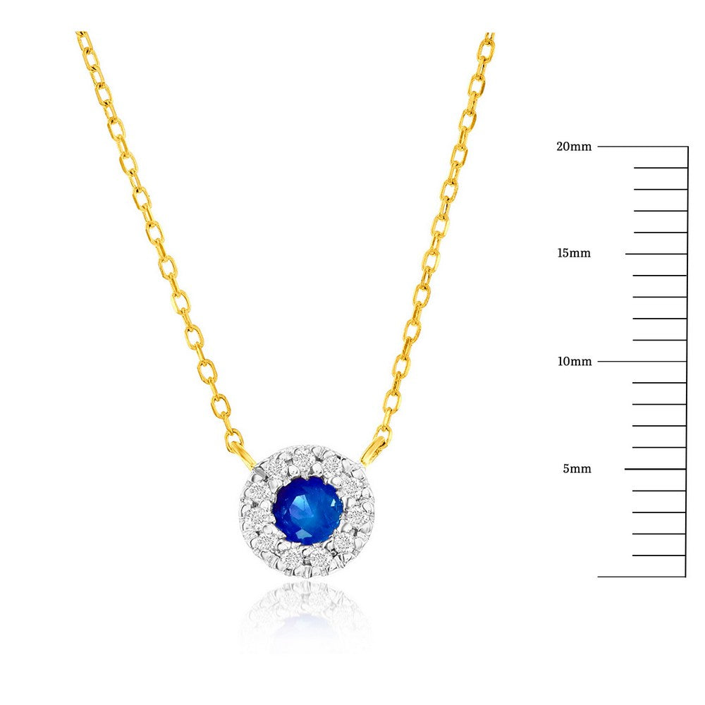 14k Yellow gold Round Blue Sapphire Necklace