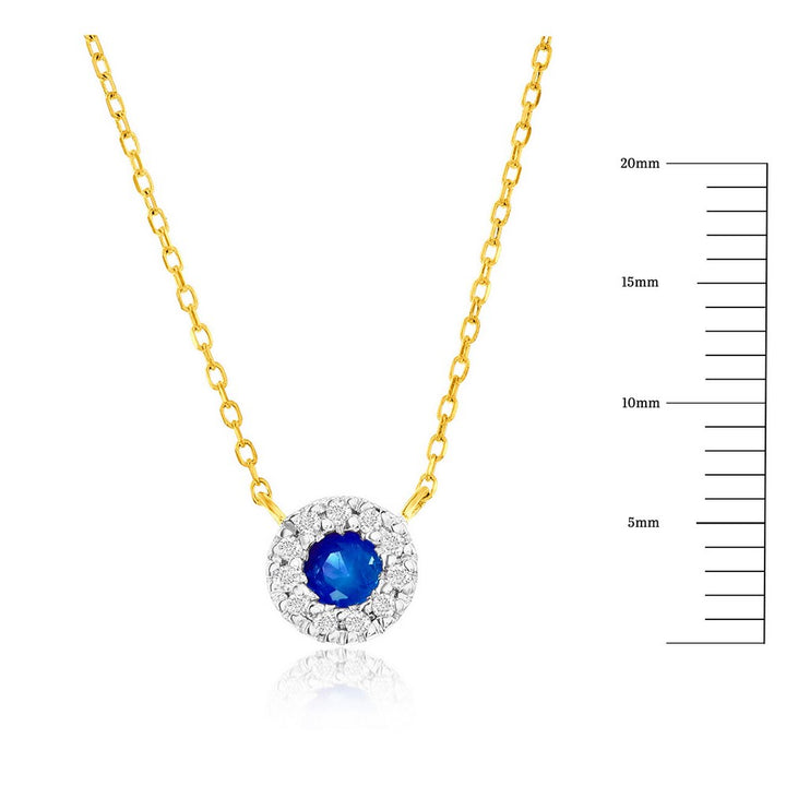 14k Yellow gold Round Blue Sapphire Necklace