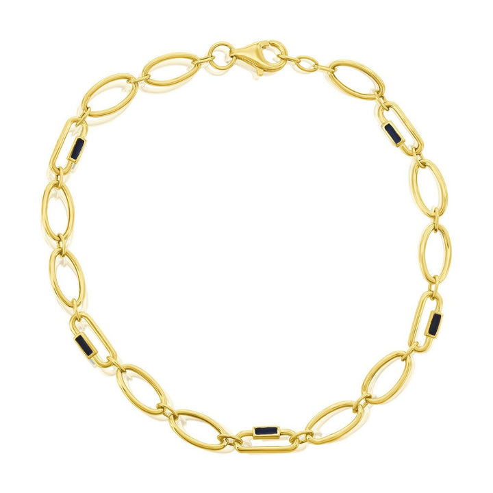 14k Yellow Gold Oval Link Bracelet With Black Enamel