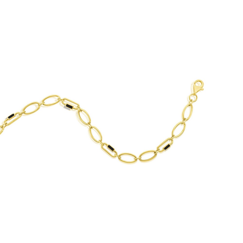 14k Yellow Gold Oval Link Bracelet With Black Enamel