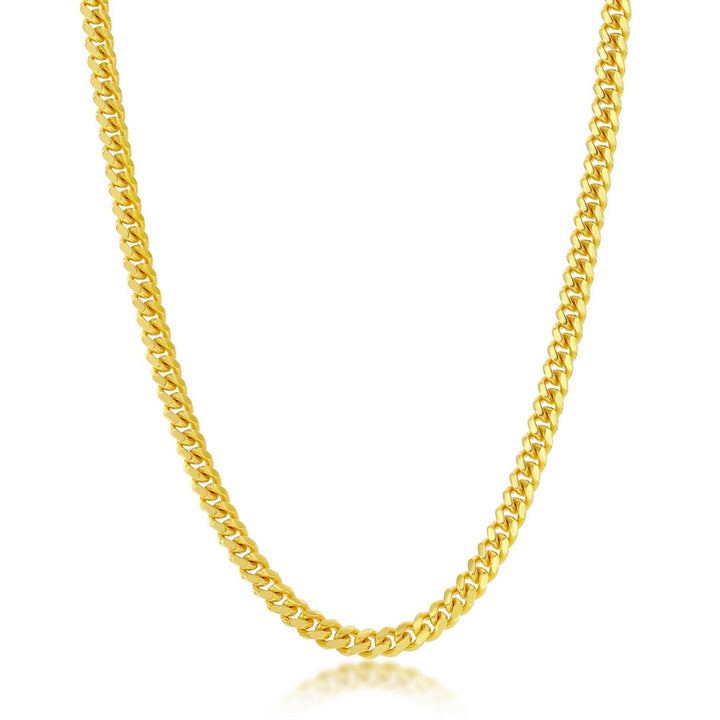 4mm Solid Miami Cuban Chain Sterling Silver Yellow