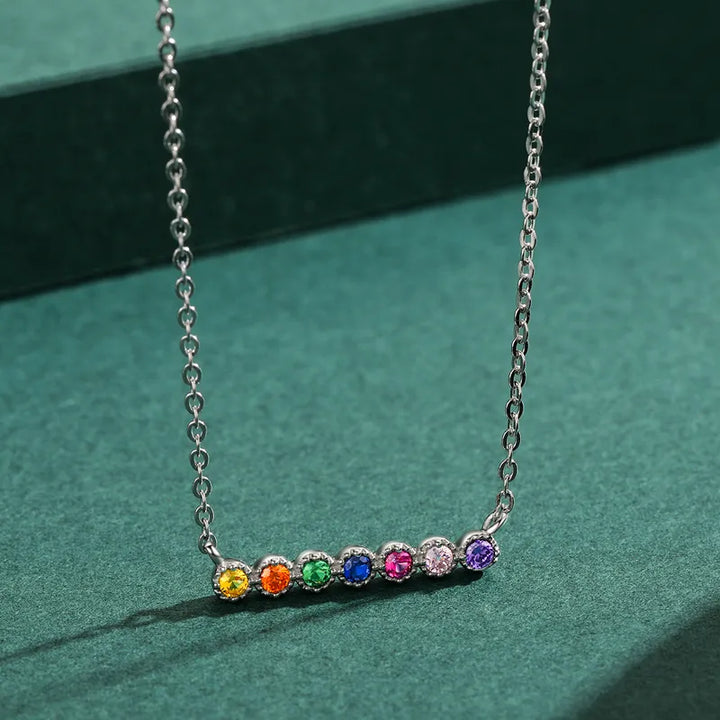 Round Brilliant multi color Sterling Silver Necklace